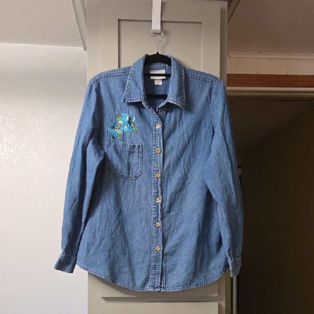VTG Blair Blue Denim Shirt with Floral Embroidery